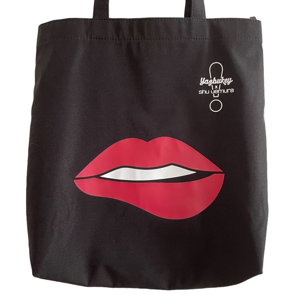 Yazbukey x Shu Uemura Tote Bag, Black with Lips Graphic - Picture 7 of 7